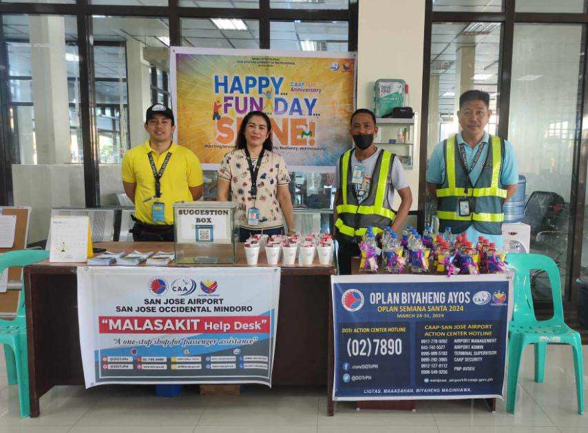 LOOK: The Civil Aviation Authority of The Philippines at San Jose Airport and Romblon Airports distributes malasakit kits containing snacks to departing and arriving passengers this Maundy Thursday.