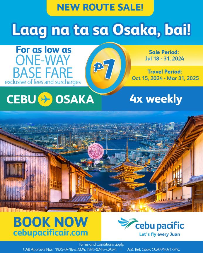 Cebu Pacific to Launch Cebu-Osaka Flights with Piso Sale